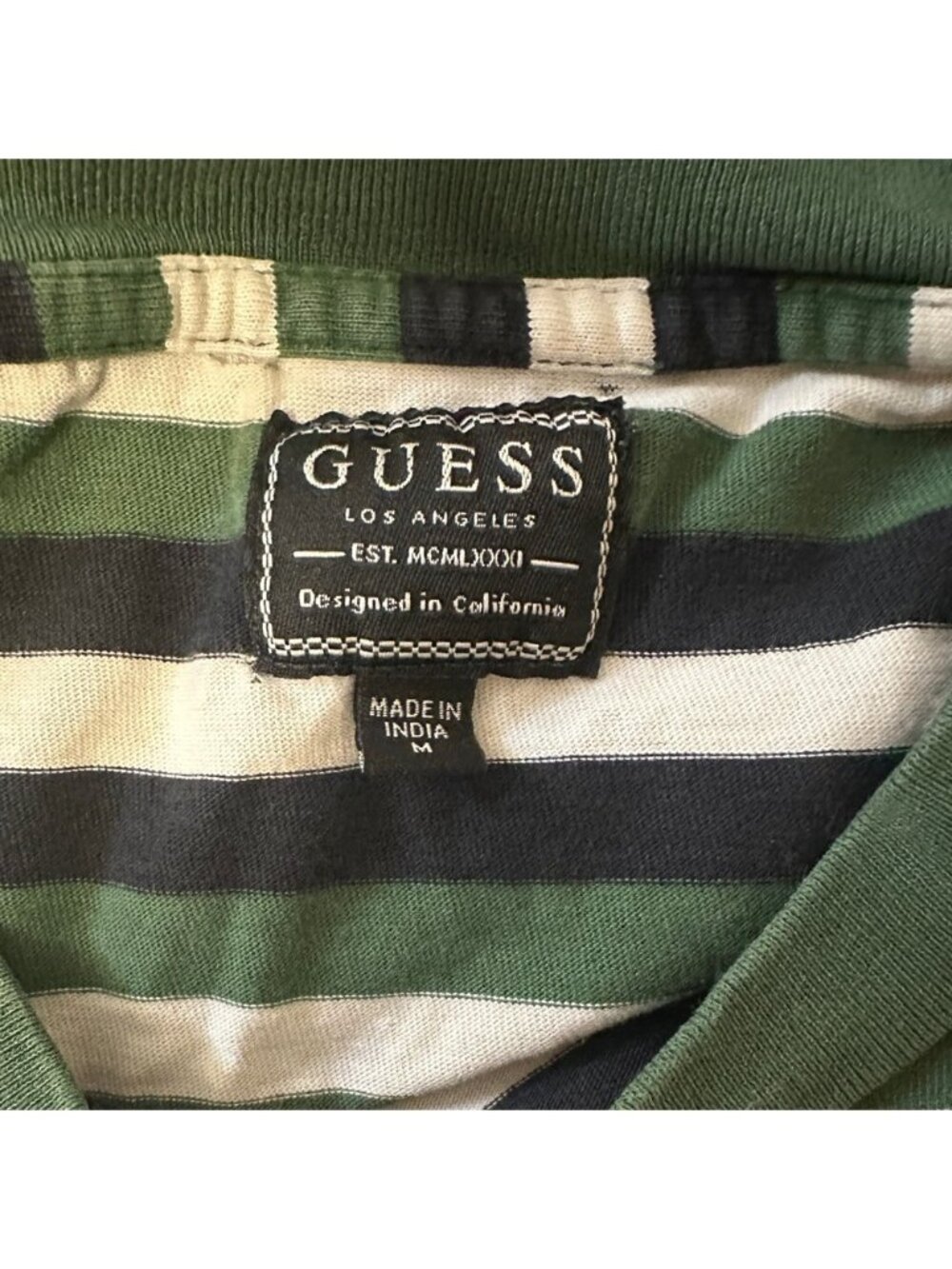 GUESS Los Angeles Original Striped Embroidered Spellout T Shirt Y2K - Picture 4 of 4